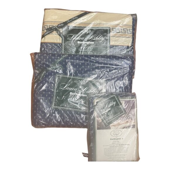 Vtg Laura Ashley For Burlington 200 Thread Ct Navy & Cream Full Sheet Set 3 pc - Picture 2 of 10